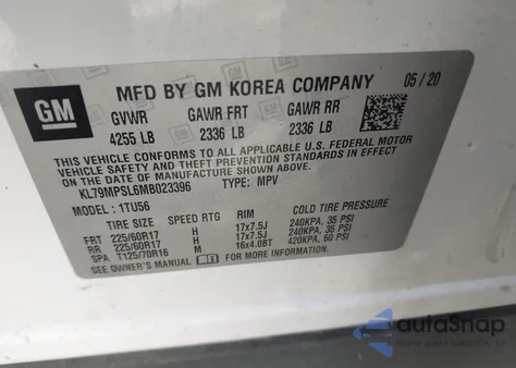 2021 Chevrolet Trailblazer Fwd Lt z USA, uszkodzony, nr VIN KL79MPSL6MB023396